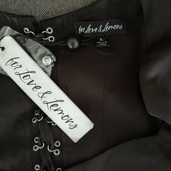 For Love & Lemons black satin puff sleeve corset top🖤 size Small NWT - Picture 3 of 8